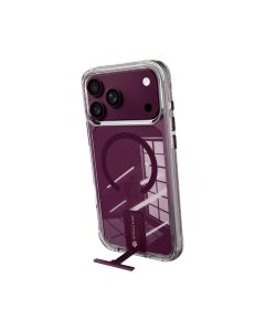 כיסוי Miracase MIRAKick ל־iPhone 18 Pro – שקוף בורדו עם רגלית מתכת ו־MagSafe