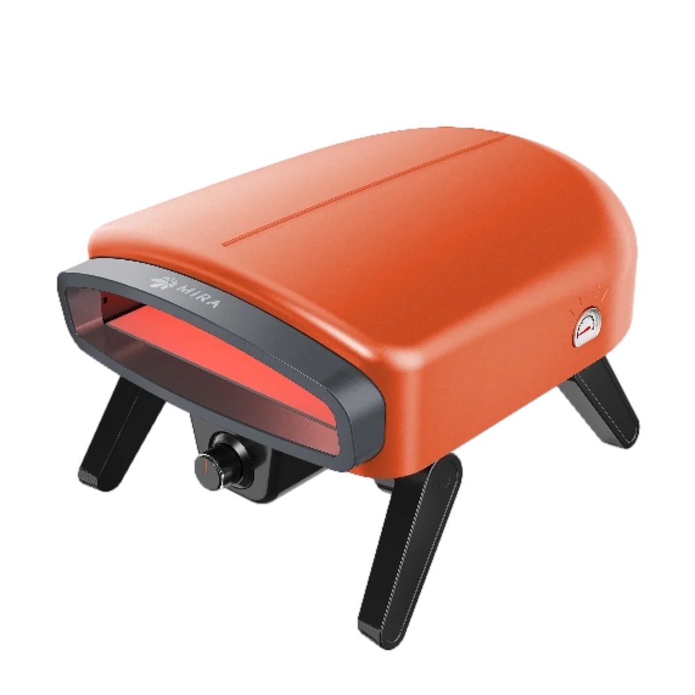טאבון גז ביתי MIRA P-140 14″ – עד 520°C, אבן שמוט 35×35 ס״מ, 16.6 ק״ג – כתום