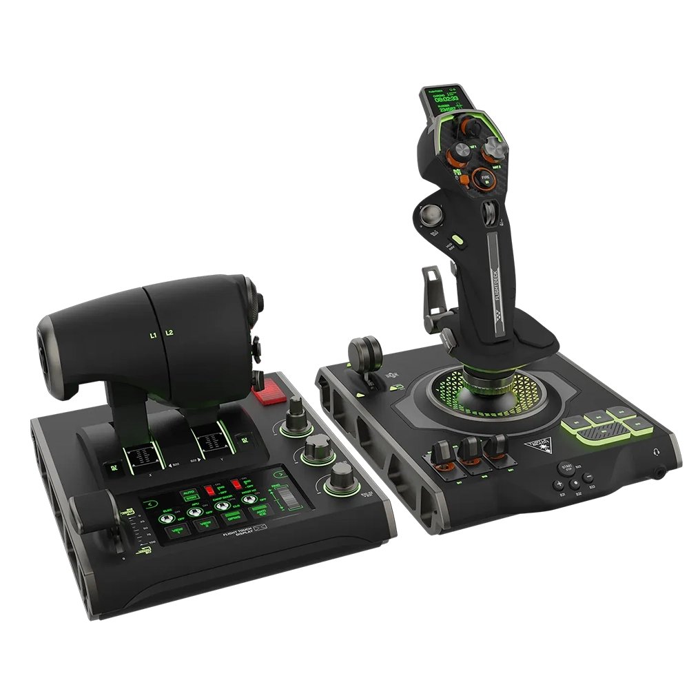 סט שליטה לטיסות Turtle Beach VelocityOne Flightdeck – HOTAS עם מסך מגע, OLED ו־139 מקשים